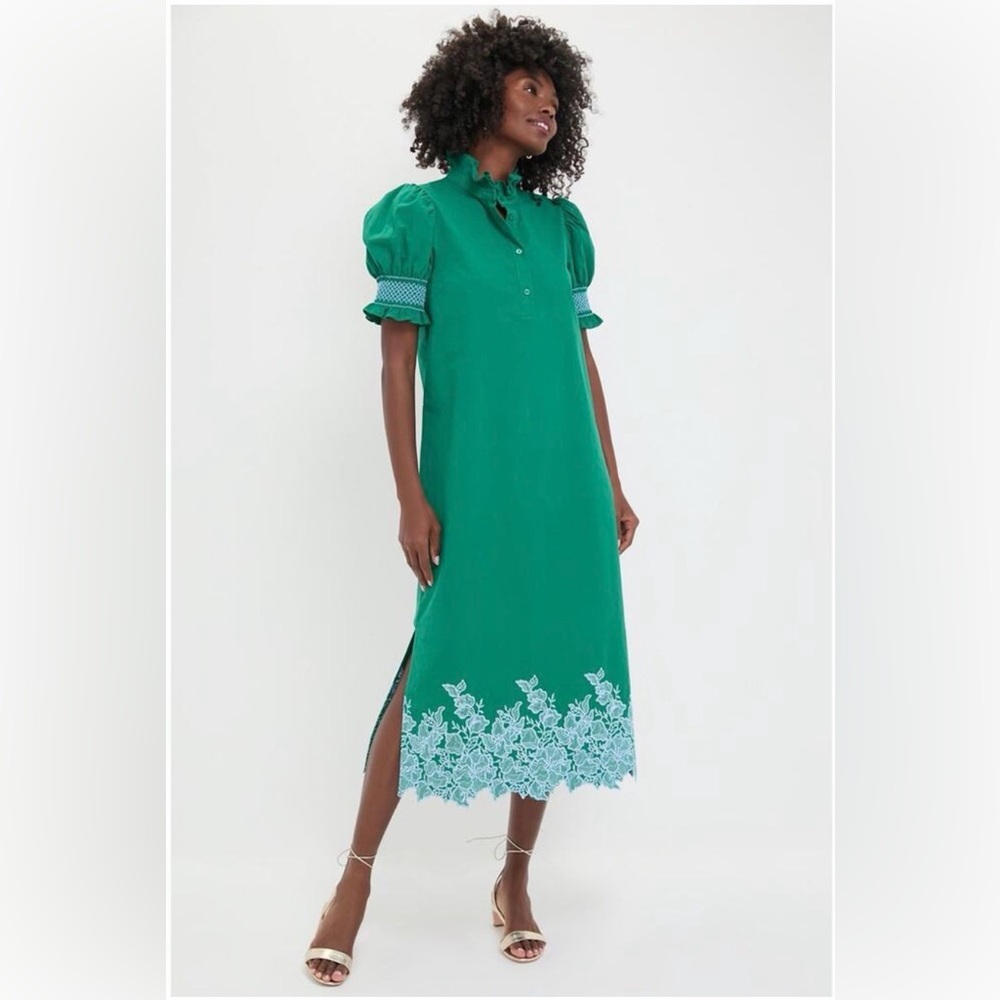 HYACINTH HOUSE Green & Baby Blue Embroidery Eliza Midi Dress
Size S. NWT